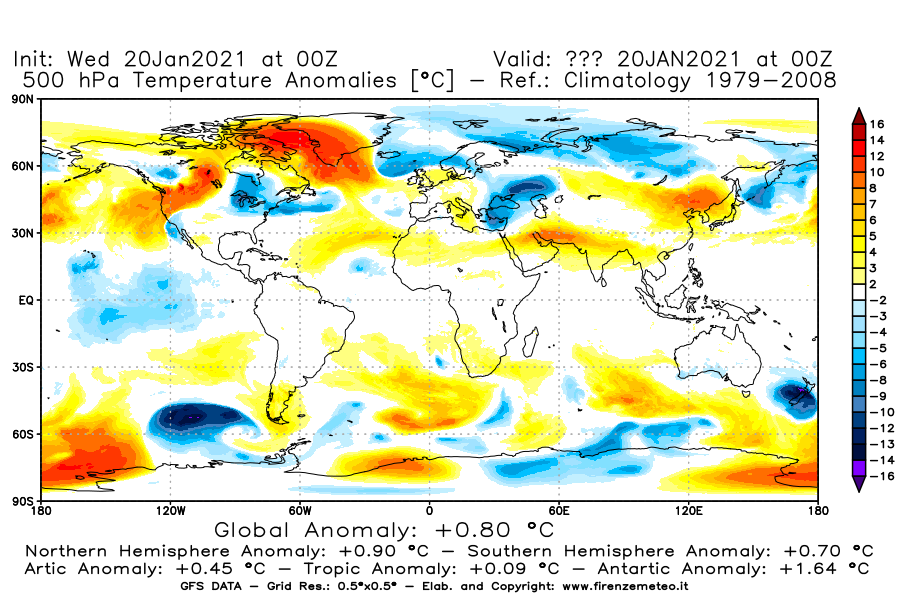 Mappa di analisi GFS - Anomalia Temperatura [°C] a 500 hPa in World
									del 20/01/2021 00 <!--googleoff: index-->UTC<!--googleon: index-->