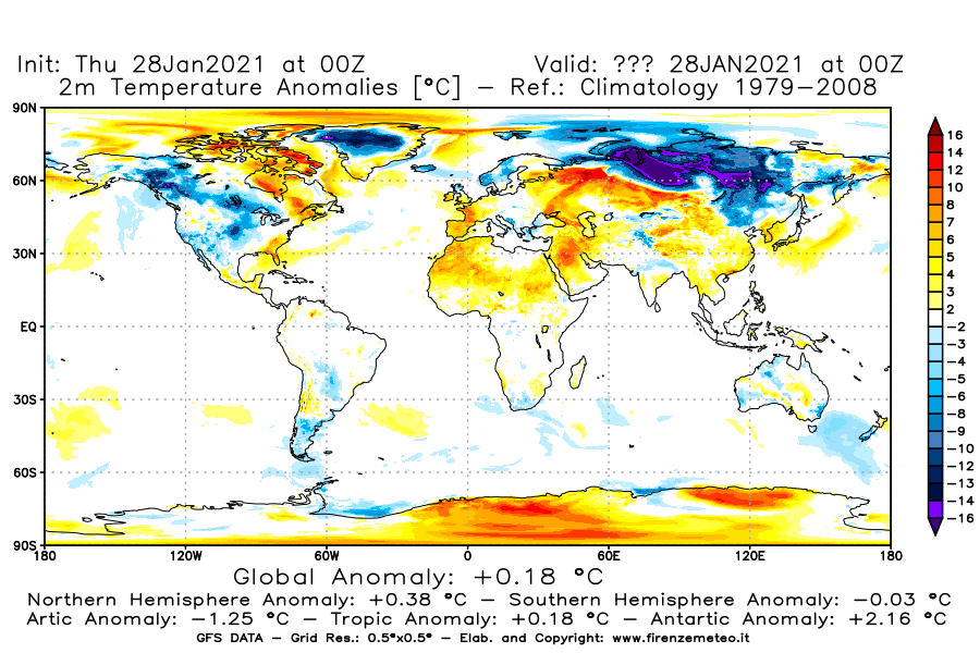 Mappa di analisi GFS - Anomalia Temperatura [°C] a 2 m in World
									del 28/01/2021 00 <!--googleoff: index-->UTC<!--googleon: index-->