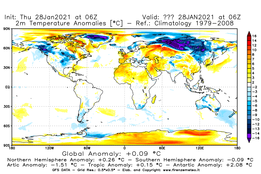 Mappa di analisi GFS - Anomalia Temperatura [°C] a 2 m in World
									del 28/01/2021 06 <!--googleoff: index-->UTC<!--googleon: index-->
