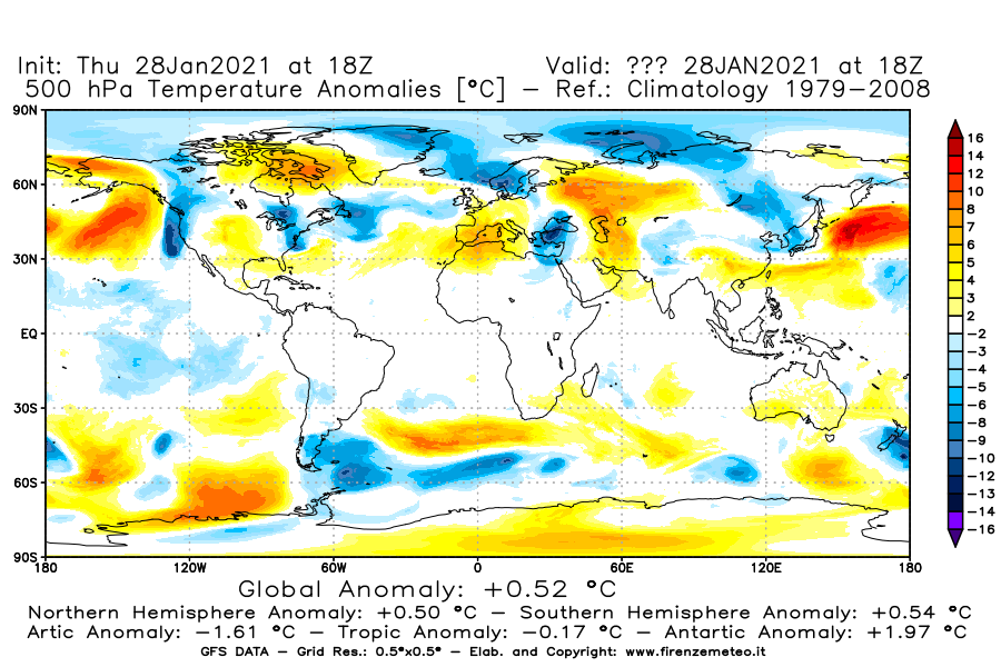 Mappa di analisi GFS - Anomalia Temperatura [°C] a 500 hPa in World
									del 28/01/2021 18 <!--googleoff: index-->UTC<!--googleon: index-->