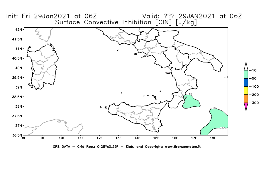 Mappa di analisi GFS - CIN [J/kg] in Sud-Italia
									del 29/01/2021 06 <!--googleoff: index-->UTC<!--googleon: index-->