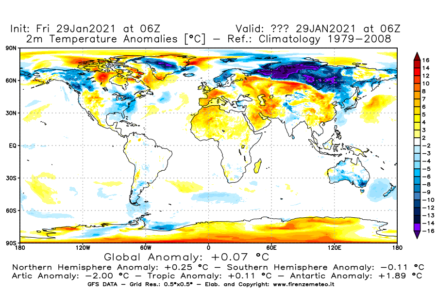 Mappa di analisi GFS - Anomalia Temperatura [°C] a 2 m in World
									del 29/01/2021 06 <!--googleoff: index-->UTC<!--googleon: index-->