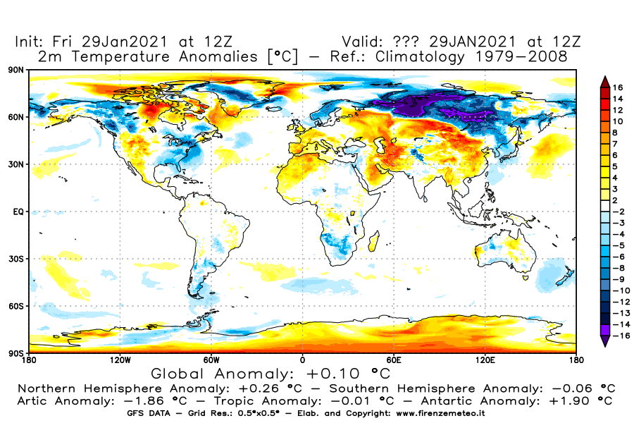 Mappa di analisi GFS - Anomalia Temperatura [°C] a 2 m in World
							del 29/01/2021 12 <!--googleoff: index-->UTC<!--googleon: index-->