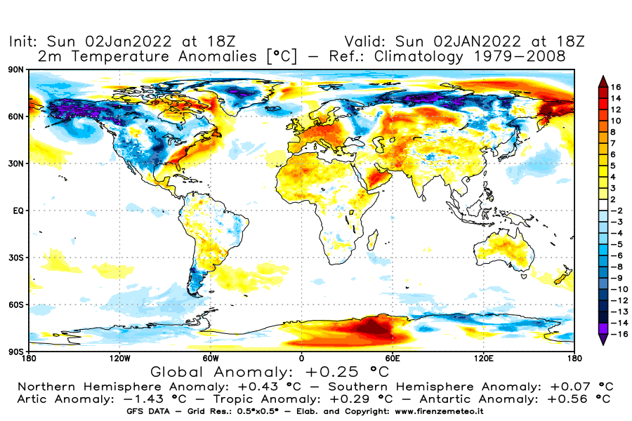 Mappa di analisi GFS - Anomalia Temperatura [°C] a 2 m in World
							del 02/01/2022 18 <!--googleoff: index-->UTC<!--googleon: index-->