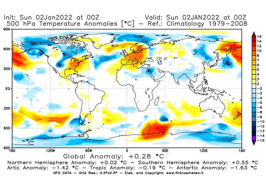 Mappa di analisi GFS - Anomalia Temperatura [°C] a 500 hPa in World
							del 02/01/2022 00 <!--googleoff: index-->UTC<!--googleon: index-->