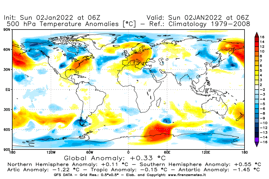 Mappa di analisi GFS - Anomalia Temperatura [°C] a 500 hPa in World
							del 02/01/2022 06 <!--googleoff: index-->UTC<!--googleon: index-->