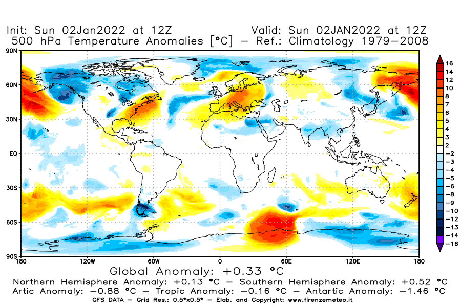 Mappa di analisi GFS - Anomalia Temperatura [°C] a 500 hPa in World
							del 02/01/2022 12 <!--googleoff: index-->UTC<!--googleon: index-->
