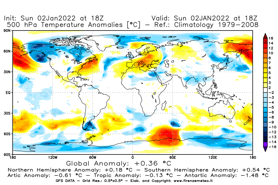 Mappa di analisi GFS - Anomalia Temperatura [°C] a 500 hPa in World
							del 02/01/2022 18 <!--googleoff: index-->UTC<!--googleon: index-->
