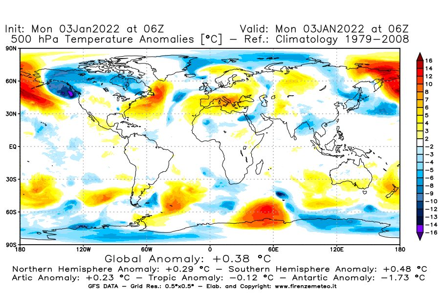Mappa di analisi GFS - Anomalia Temperatura [°C] a 500 hPa in World
							del 03/01/2022 06 <!--googleoff: index-->UTC<!--googleon: index-->