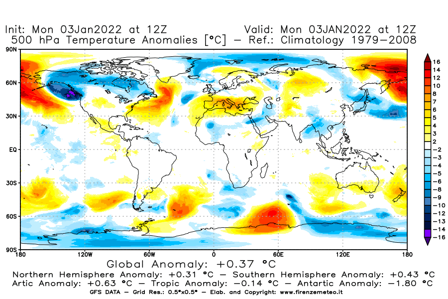 Mappa di analisi GFS - Anomalia Temperatura [°C] a 500 hPa in World
							del 03/01/2022 12 <!--googleoff: index-->UTC<!--googleon: index-->