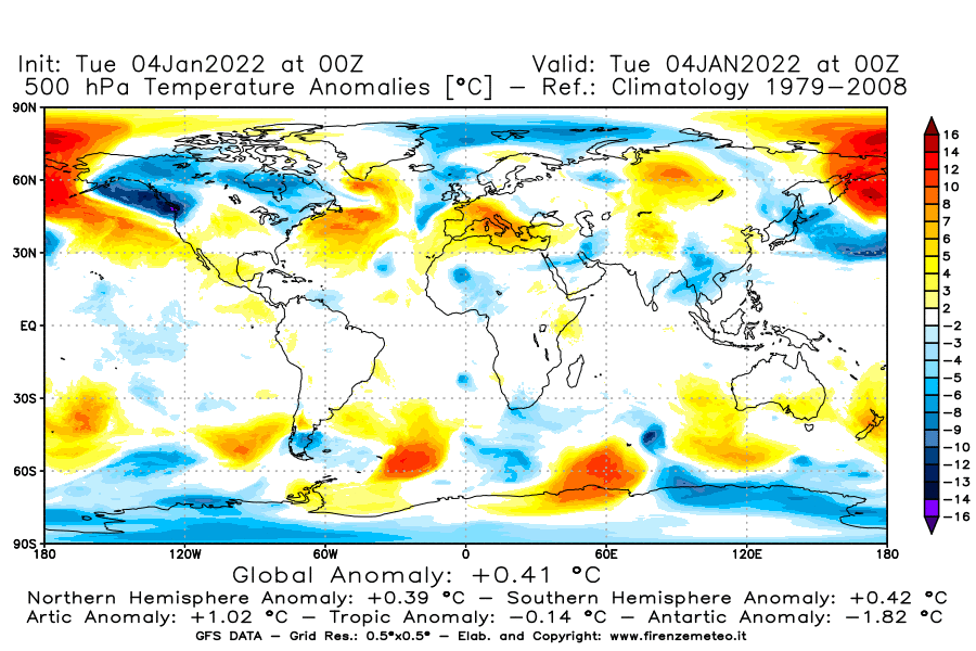 Mappa di analisi GFS - Anomalia Temperatura [°C] a 500 hPa in World
							del 04/01/2022 00 <!--googleoff: index-->UTC<!--googleon: index-->