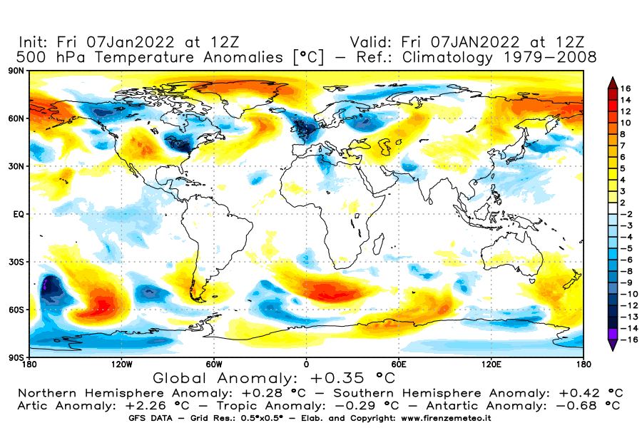 Mappa di analisi GFS - Anomalia Temperatura [°C] a 500 hPa in World
							del 07/01/2022 12 <!--googleoff: index-->UTC<!--googleon: index-->
