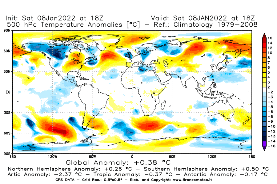 Mappa di analisi GFS - Anomalia Temperatura [°C] a 500 hPa in World
							del 08/01/2022 18 <!--googleoff: index-->UTC<!--googleon: index-->