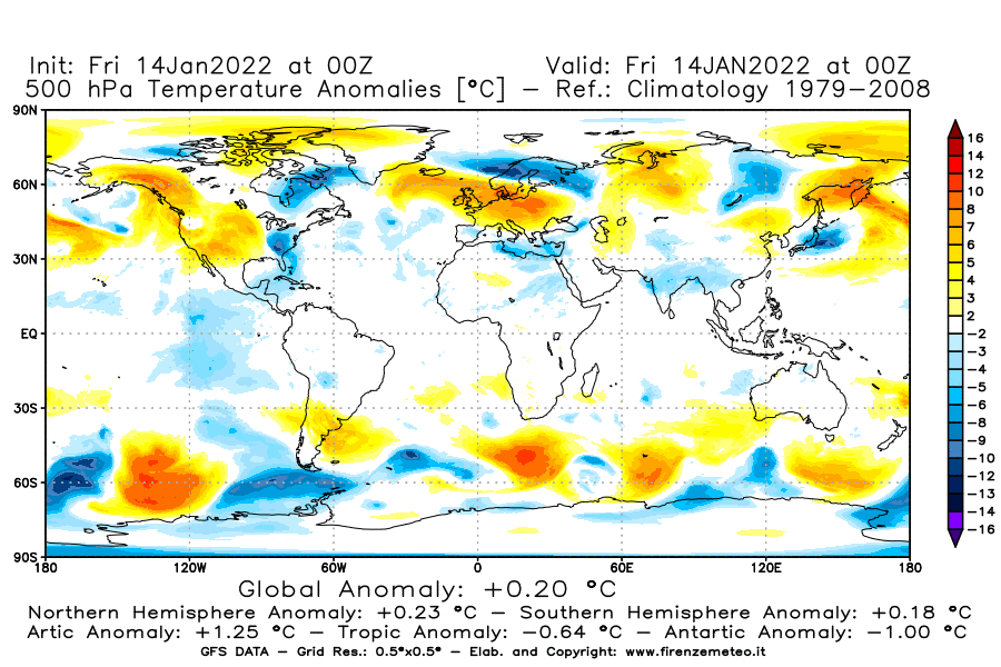 Mappa di analisi GFS - Anomalia Temperatura [°C] a 500 hPa in World
							del 14/01/2022 00 <!--googleoff: index-->UTC<!--googleon: index-->