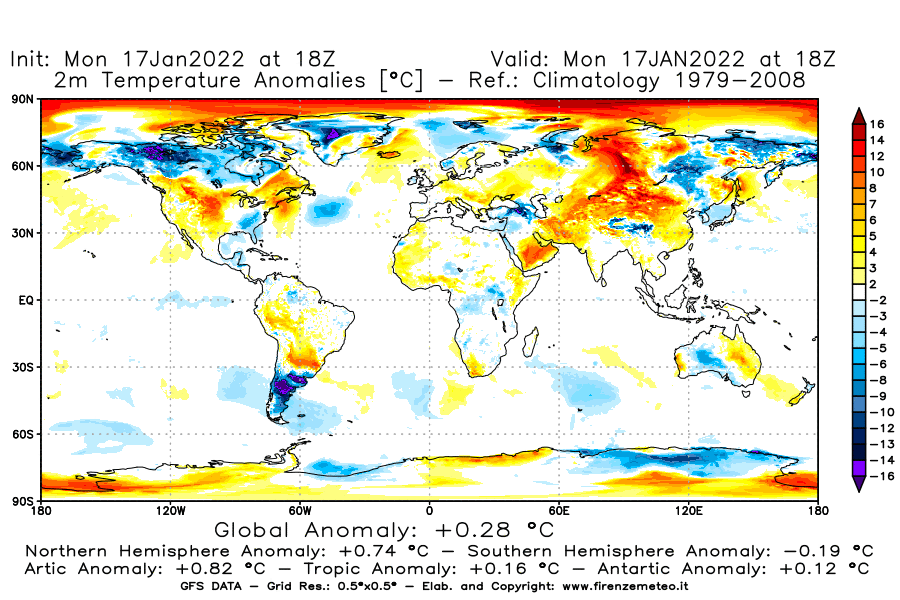 Mappa di analisi GFS - Anomalia Temperatura [°C] a 2 m in World
							del 17/01/2022 18 <!--googleoff: index-->UTC<!--googleon: index-->