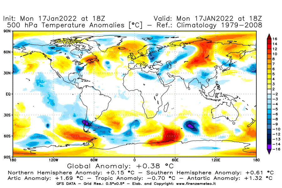 Mappa di analisi GFS - Anomalia Temperatura [°C] a 500 hPa in World
							del 17/01/2022 18 <!--googleoff: index-->UTC<!--googleon: index-->