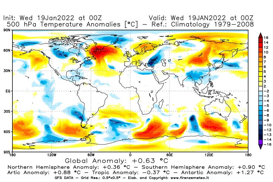 Mappa di analisi GFS - Anomalia Temperatura [°C] a 500 hPa in World
							del 19/01/2022 00 <!--googleoff: index-->UTC<!--googleon: index-->