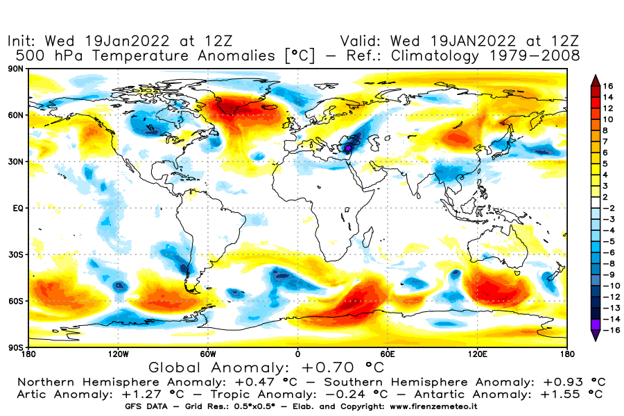 Mappa di analisi GFS - Anomalia Temperatura [°C] a 500 hPa in World
							del 19/01/2022 12 <!--googleoff: index-->UTC<!--googleon: index-->