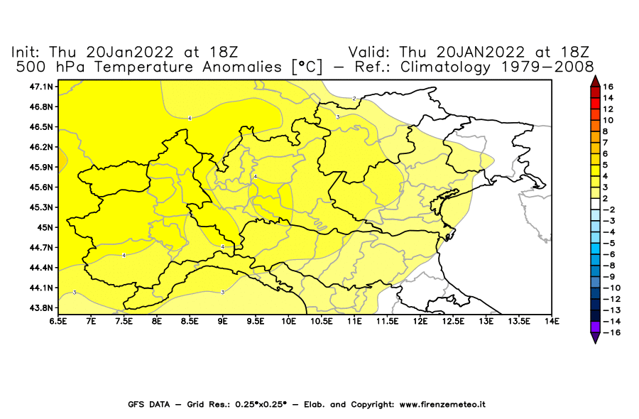 Mappa di analisi GFS - Anomalia Temperatura [°C] a 500 hPa in Nord-Italia
							del 20/01/2022 18 <!--googleoff: index-->UTC<!--googleon: index-->