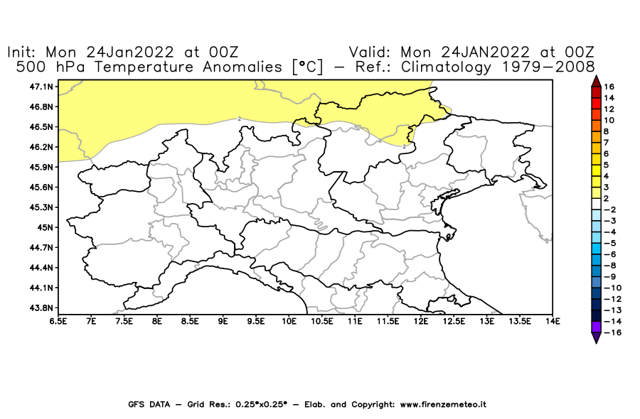 Mappa di analisi GFS - Anomalia Temperatura [°C] a 500 hPa in Nord-Italia
							del 24/01/2022 00 <!--googleoff: index-->UTC<!--googleon: index-->