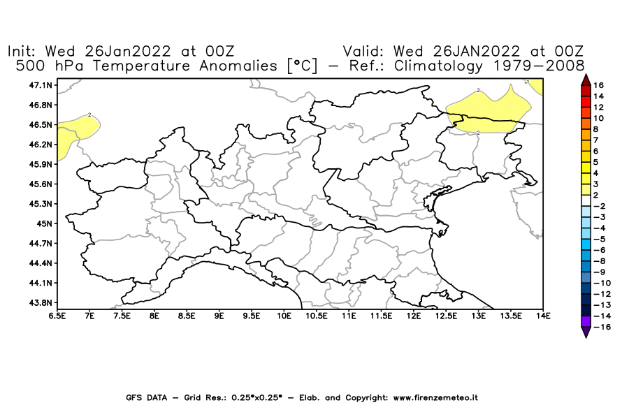 Mappa di analisi GFS - Anomalia Temperatura [°C] a 500 hPa in Nord-Italia
							del 26/01/2022 00 <!--googleoff: index-->UTC<!--googleon: index-->