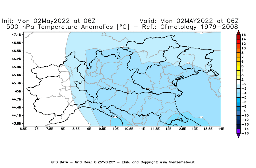 Mappa di analisi GFS - Anomalia Temperatura [°C] a 500 hPa in Nord-Italia
									del 02/05/2022 06 <!--googleoff: index-->UTC<!--googleon: index-->