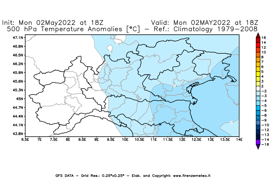 Mappa di analisi GFS - Anomalia Temperatura [°C] a 500 hPa in Nord-Italia
									del 02/05/2022 18 <!--googleoff: index-->UTC<!--googleon: index-->