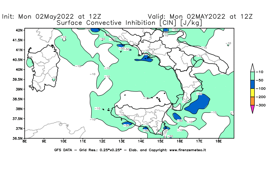 Mappa di analisi GFS - CIN [J/kg] in Sud-Italia
									del 02/05/2022 12 <!--googleoff: index-->UTC<!--googleon: index-->