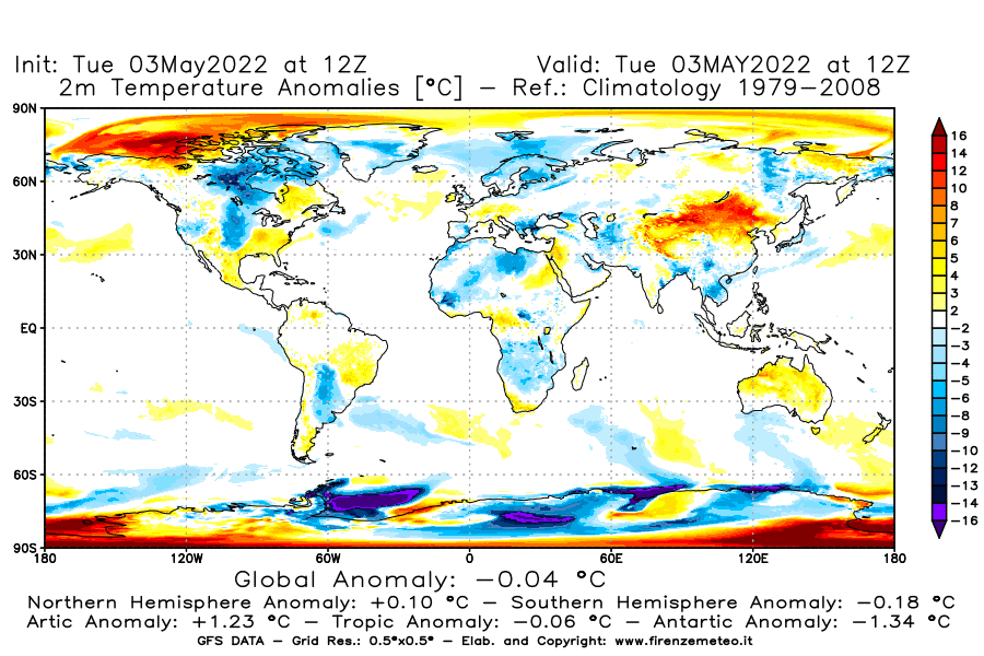 Mappa di analisi GFS - Anomalia Temperatura [°C] a 2 m in World
									del 03/05/2022 12 <!--googleoff: index-->UTC<!--googleon: index-->