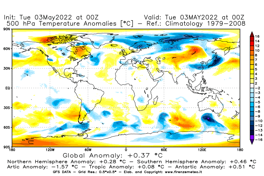 Mappa di analisi GFS - Anomalia Temperatura [°C] a 500 hPa in World
									del 03/05/2022 00 <!--googleoff: index-->UTC<!--googleon: index-->