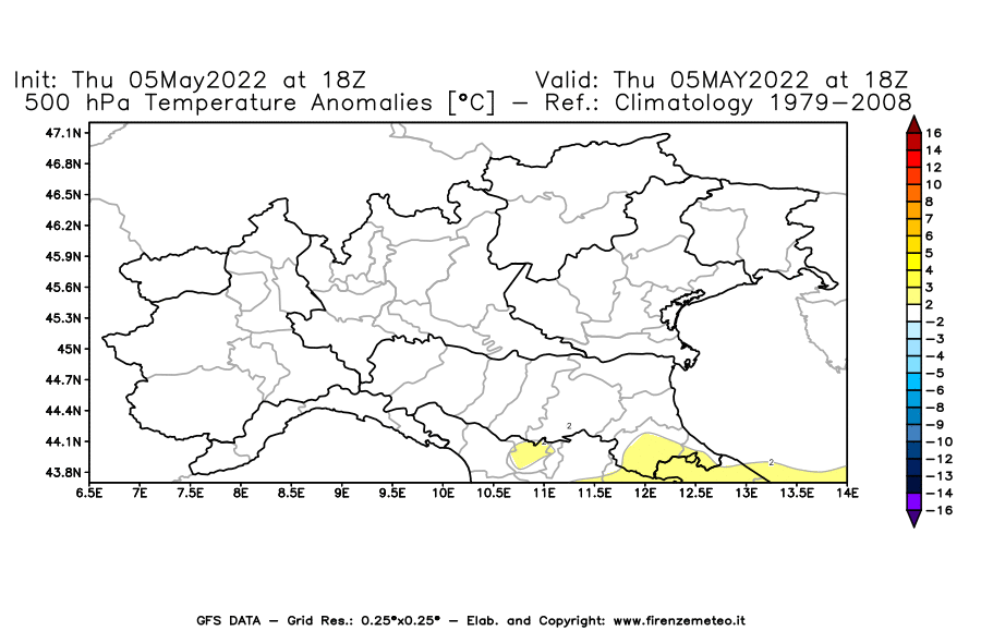 Mappa di analisi GFS - Anomalia Temperatura [°C] a 500 hPa in Nord-Italia
									del 05/05/2022 18 <!--googleoff: index-->UTC<!--googleon: index-->