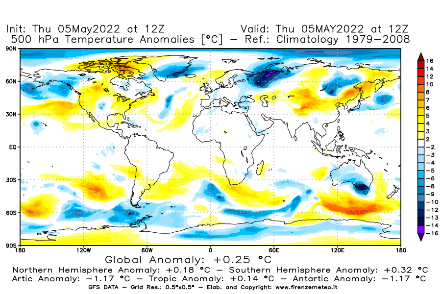 Mappa di analisi GFS - Anomalia Temperatura [°C] a 500 hPa in World
									del 05/05/2022 12 <!--googleoff: index-->UTC<!--googleon: index-->