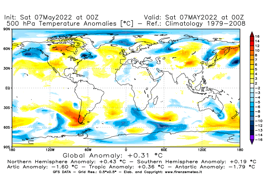 Mappa di analisi GFS - Anomalia Temperatura [°C] a 500 hPa in World
									del 07/05/2022 00 <!--googleoff: index-->UTC<!--googleon: index-->