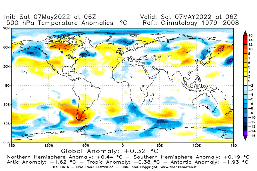 Mappa di analisi GFS - Anomalia Temperatura [°C] a 500 hPa in World
									del 07/05/2022 06 <!--googleoff: index-->UTC<!--googleon: index-->