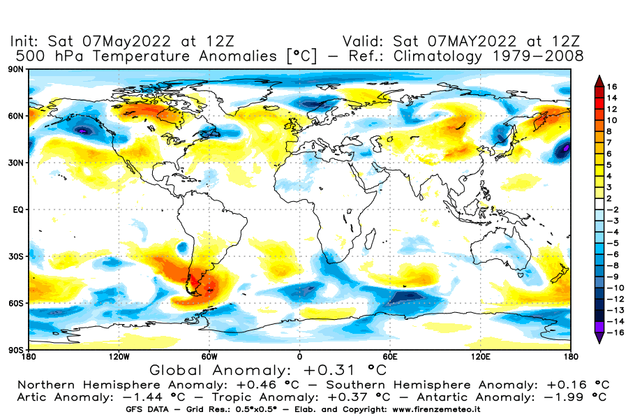 Mappa di analisi GFS - Anomalia Temperatura [°C] a 500 hPa in World
									del 07/05/2022 12 <!--googleoff: index-->UTC<!--googleon: index-->