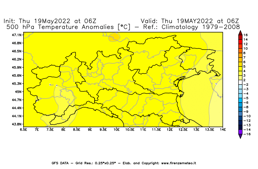 Mappa di analisi GFS - Anomalia Temperatura [°C] a 500 hPa in Nord-Italia
									del 19/05/2022 06 <!--googleoff: index-->UTC<!--googleon: index-->