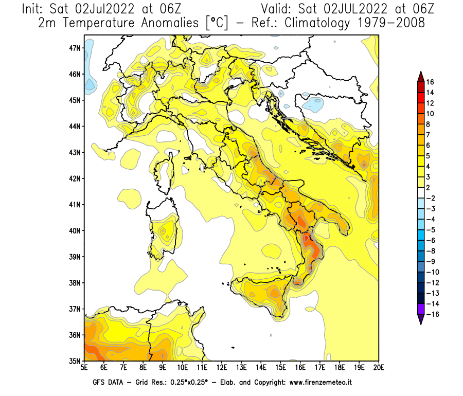 GFS analysi map - Temperature Anomalies [°C] at 2 m in Italy
									on 02/07/2022 06 <!--googleoff: index-->UTC<!--googleon: index-->