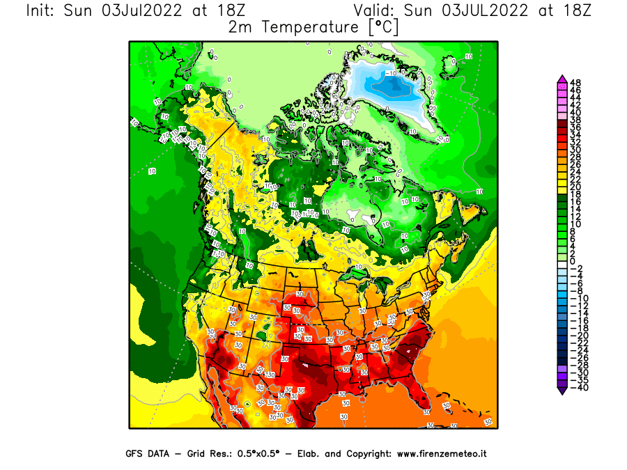 GFS analysi map - Temperature at 2 m above ground [°C] in North America
									on 03/07/2022 18 <!--googleoff: index-->UTC<!--googleon: index-->