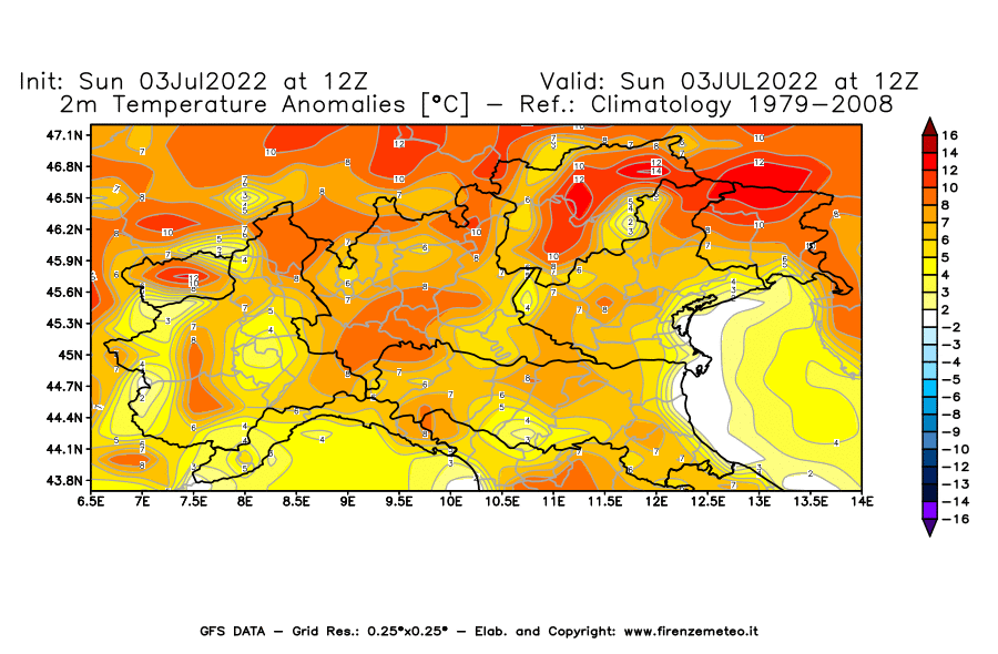 Mappa di analisi GFS - Anomalia Temperatura [°C] a 2 m in Nord-Italia
							del 03/07/2022 12 <!--googleoff: index-->UTC<!--googleon: index-->