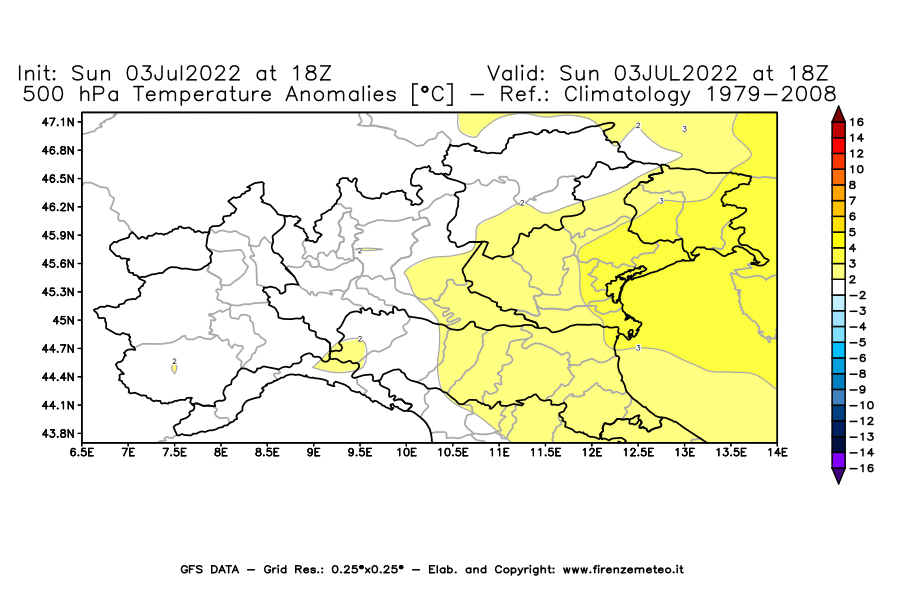 Mappa di analisi GFS - Anomalia Temperatura [°C] a 500 hPa in Nord-Italia
							del 03/07/2022 18 <!--googleoff: index-->UTC<!--googleon: index-->