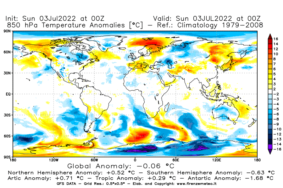 Mappa di analisi GFS - Anomalia Temperatura [°C] a 850 hPa in World
							del 03/07/2022 00 <!--googleoff: index-->UTC<!--googleon: index-->