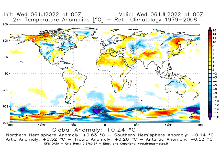 GFS analysi map - Temperature Anomalies [°C] at 2 m in World
									on 06/07/2022 00 <!--googleoff: index-->UTC<!--googleon: index-->