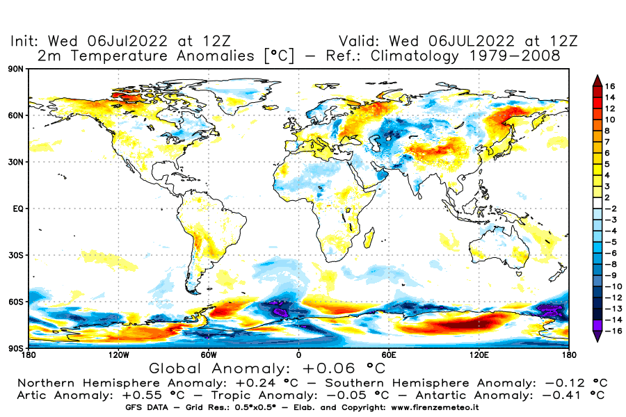 GFS analysi map - Temperature Anomalies [°C] at 2 m in World
									on 06/07/2022 12 <!--googleoff: index-->UTC<!--googleon: index-->