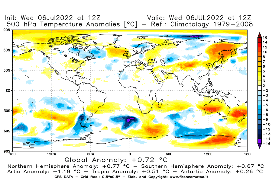 GFS analysi map - Temperature Anomalies [°C] at 500 hPa in World
									on 06/07/2022 12 <!--googleoff: index-->UTC<!--googleon: index-->