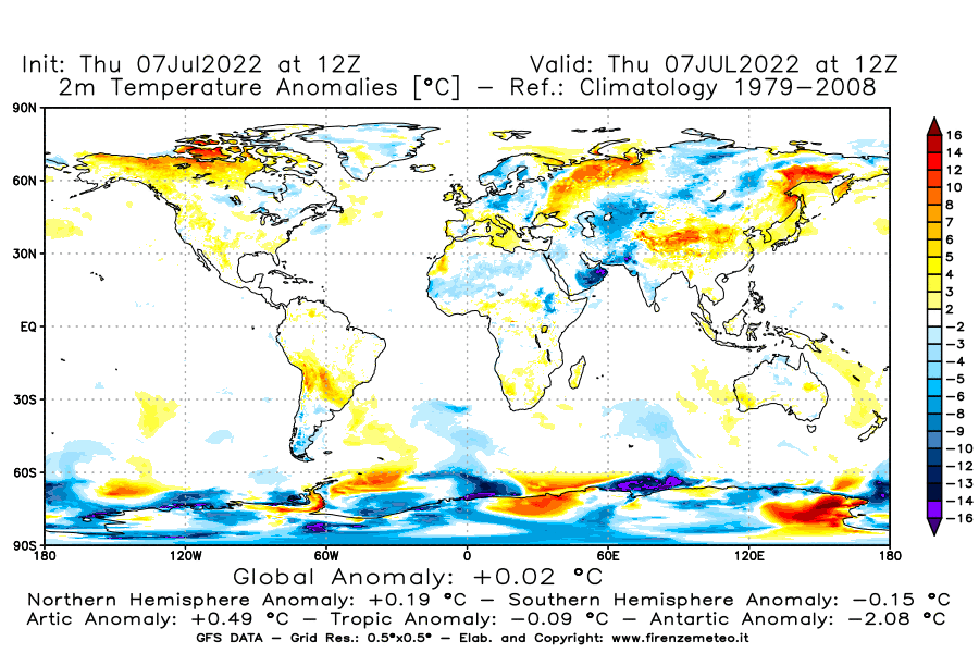 GFS analysi map - Temperature Anomalies [°C] at 2 m in World
									on 07/07/2022 12 <!--googleoff: index-->UTC<!--googleon: index-->