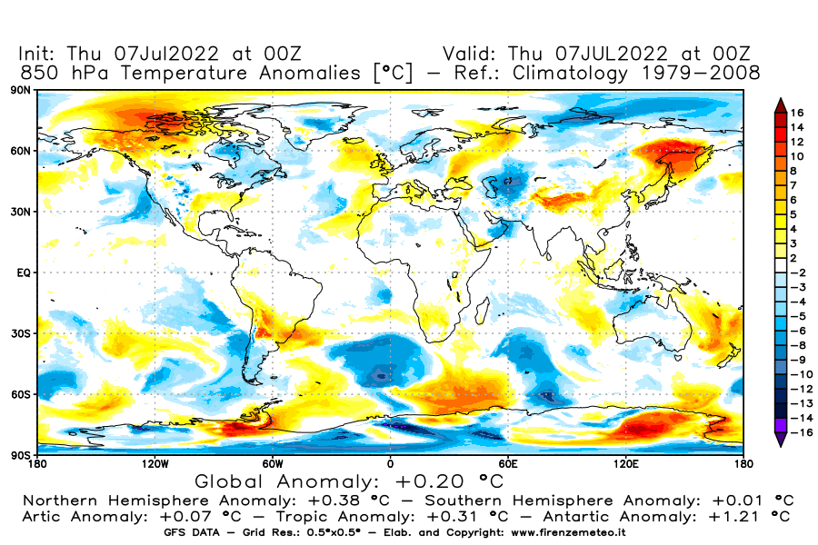 GFS analysi map - Temperature Anomalies [°C] at 850 hPa in World
									on 07/07/2022 00 <!--googleoff: index-->UTC<!--googleon: index-->