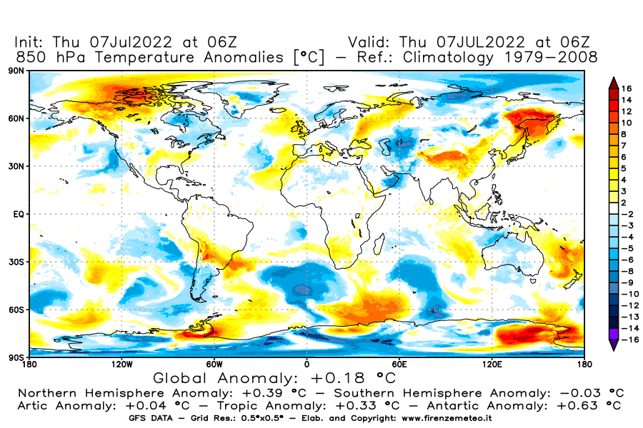GFS analysi map - Temperature Anomalies [°C] at 850 hPa in World
									on 07/07/2022 06 <!--googleoff: index-->UTC<!--googleon: index-->