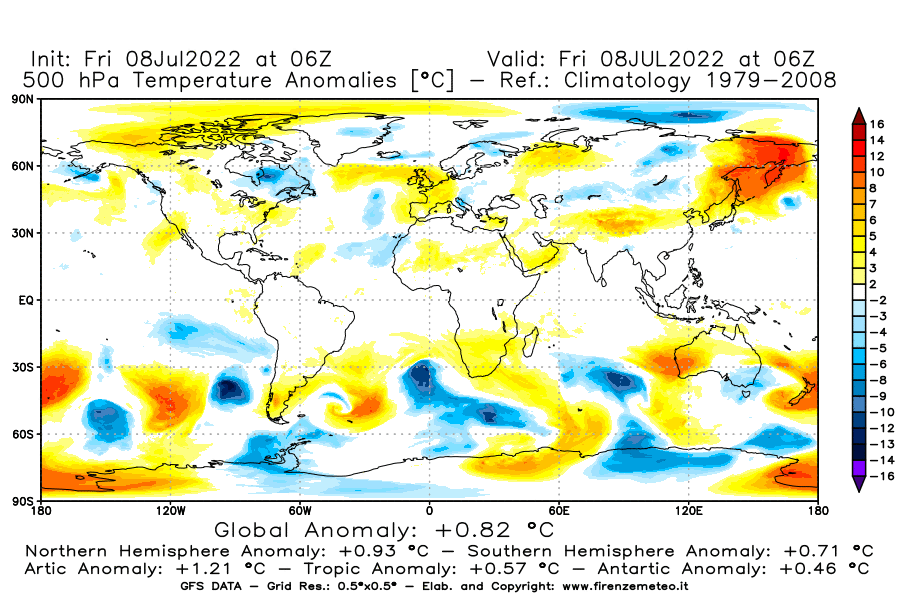 Mappa di analisi GFS - Anomalia Temperatura [°C] a 500 hPa in World
							del 08/07/2022 06 <!--googleoff: index-->UTC<!--googleon: index-->