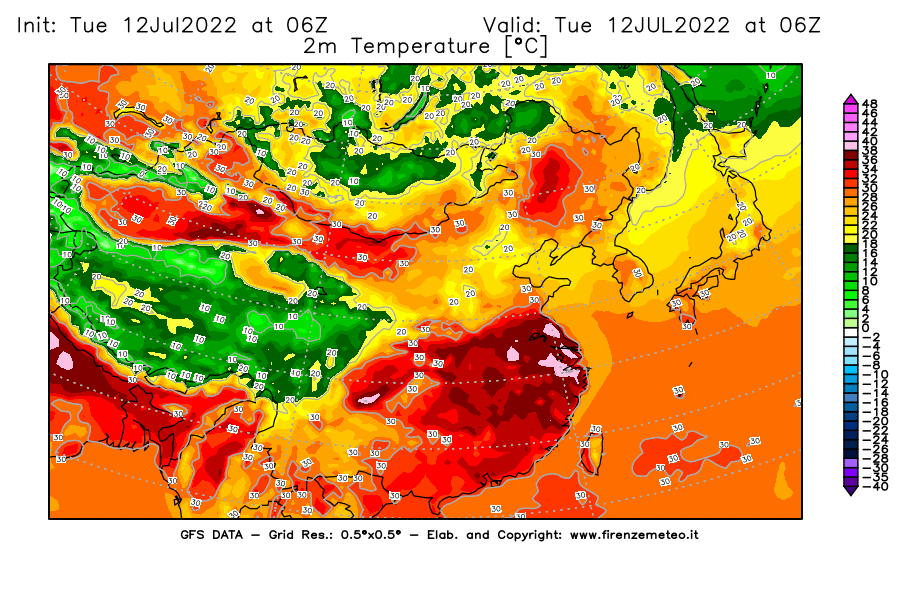 GFS analysi map - Temperature at 2 m above ground [°C] in East Asia
									on 12/07/2022 06 <!--googleoff: index-->UTC<!--googleon: index-->