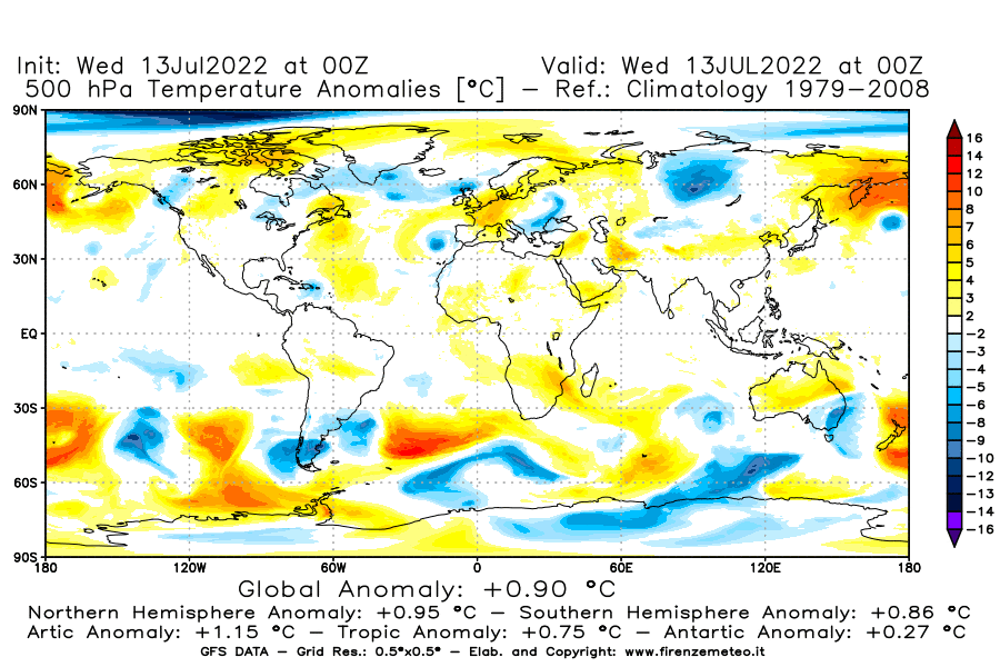 Mappa di analisi GFS - Anomalia Temperatura [°C] a 500 hPa in World
							del 13/07/2022 00 <!--googleoff: index-->UTC<!--googleon: index-->